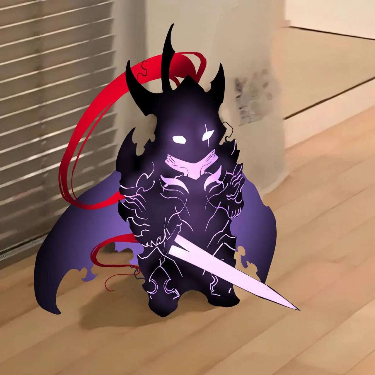 Le chevalier d'ombre de Sentinelle, une silhouette violette tenant une épée lumineuse
